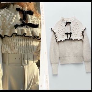 COPY - ZARA NWT BLACK WHITE KNIT SWEATER WITH BOWS